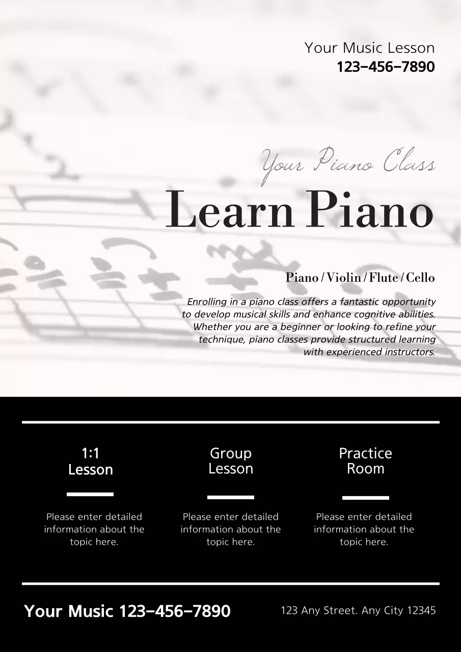 White Elegant Piano Advertisement Poster