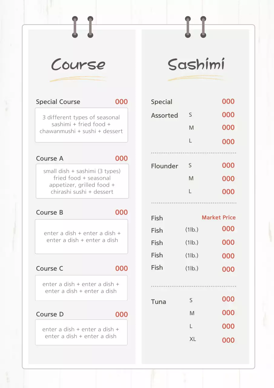 White Minimal Sashimi Menu Poster