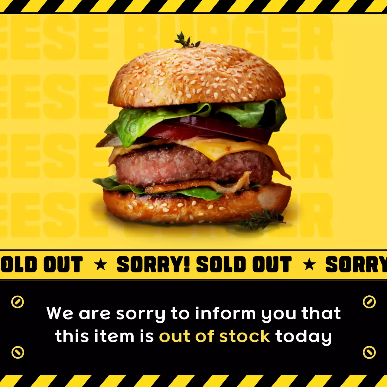 Yellow Bold Cheeseburger Announcement Social Media Post