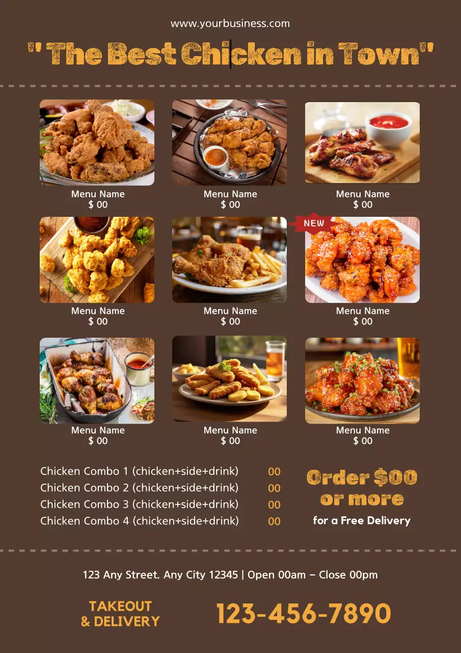 Brown Traditional Chicken Menu Poster