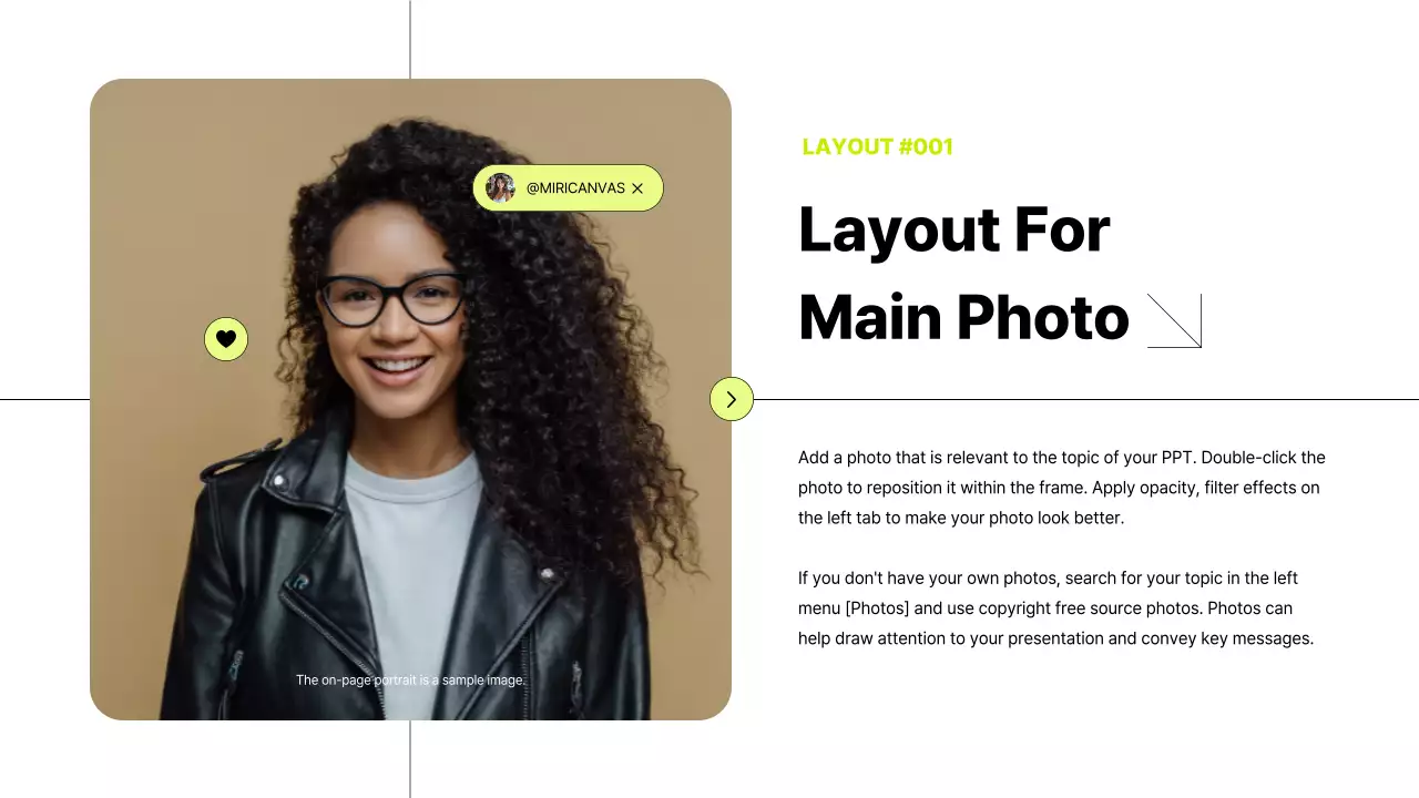 블랙과 화이트에 옐로우그린으로 포인트를 준 사진프레임을 위한 레이아웃