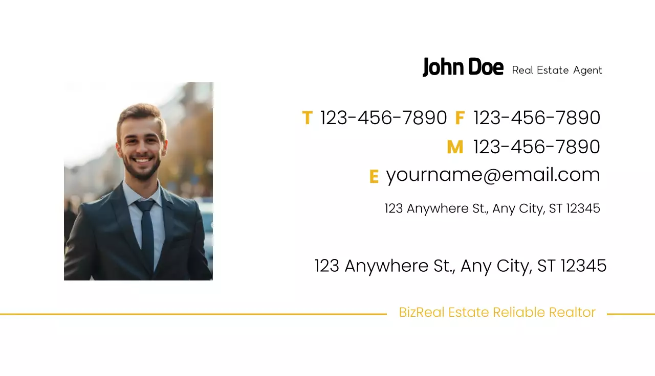 Yellow Minimal Real Estate Business Card