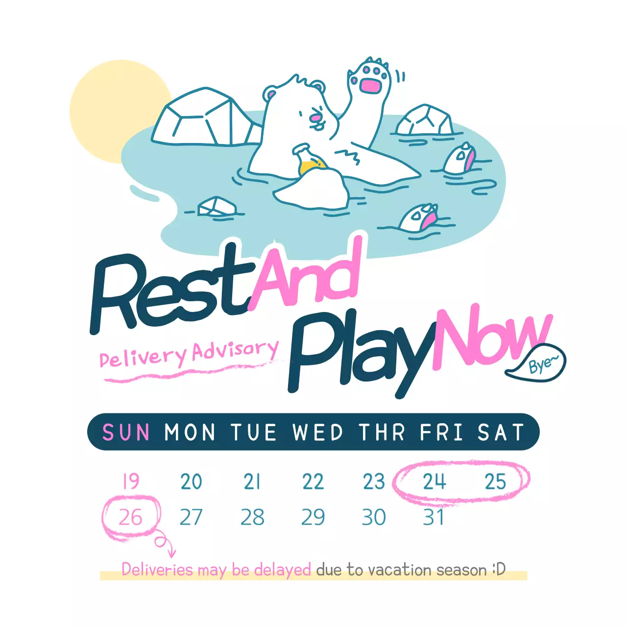 Pink Cartoon Vacation Notice Instagram Post