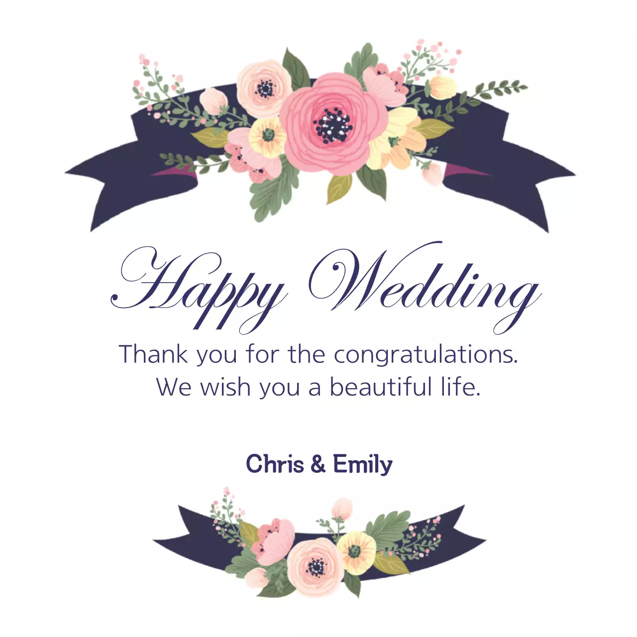 Biểu ngữ mời đám cưới thanh lịch màu xanh navy