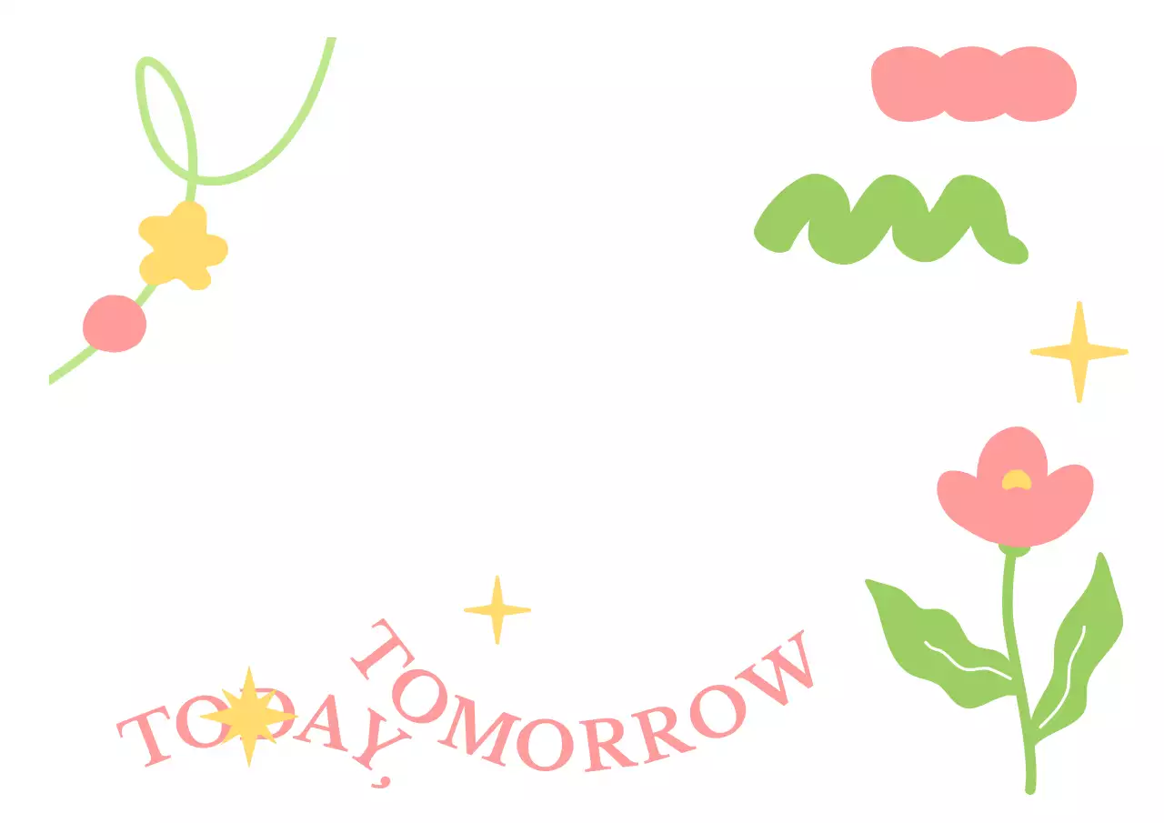 Promote a cafe with simple shapes and floral illustrations in pink, green, and yellow.