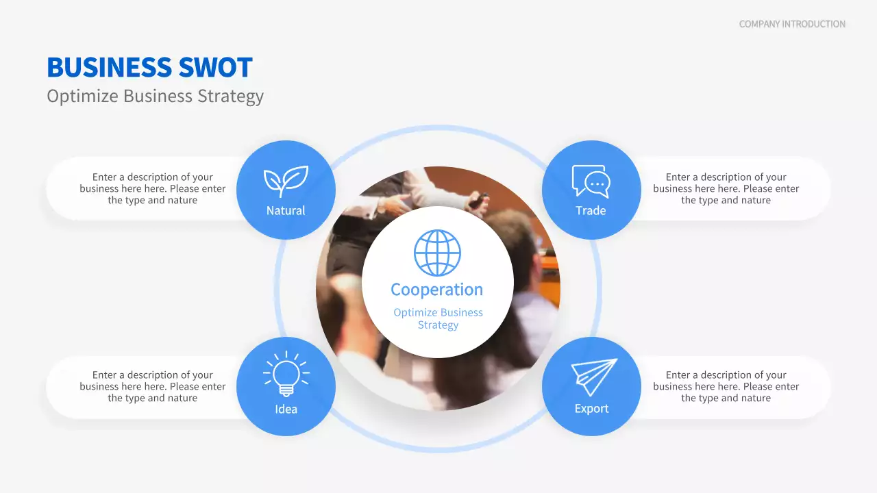 Business SWOT chart in blue