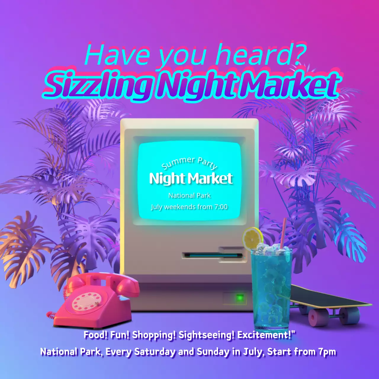 Purple Retro Summer Event Promotion Instagram Post