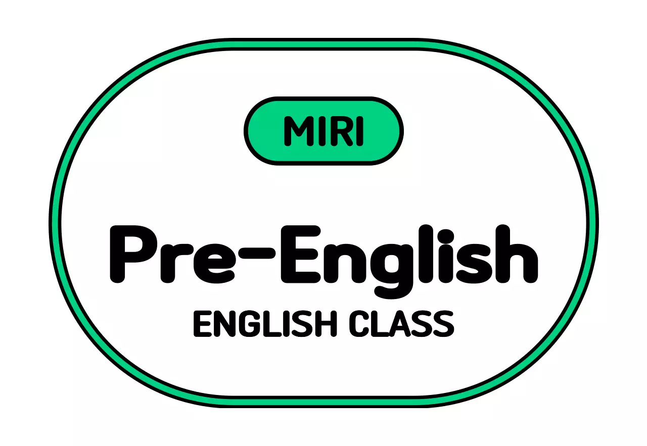 A simple school sign with black, white, green, and purple pre-English text and frame illustrations.
