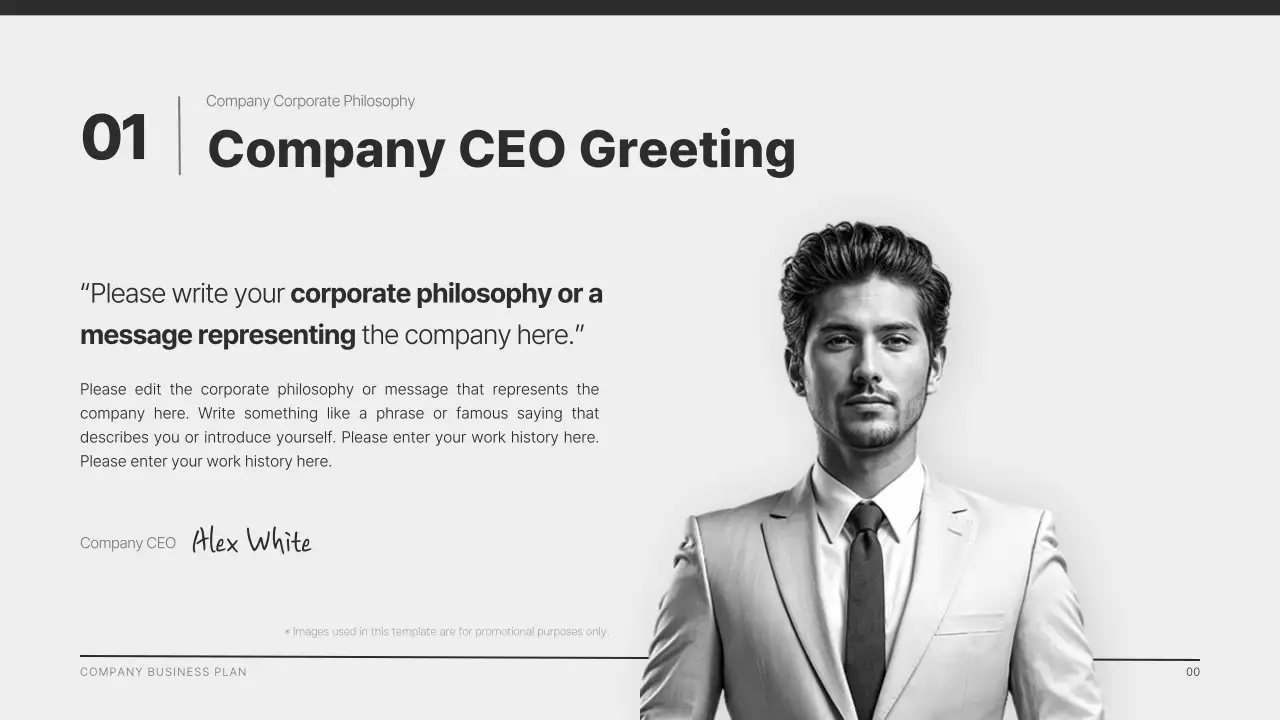 A modern company profile in black and gray