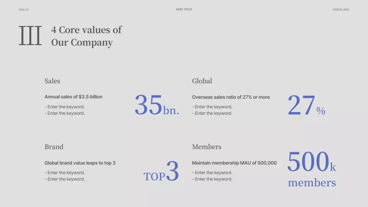 A simple event presentation in blue and gray