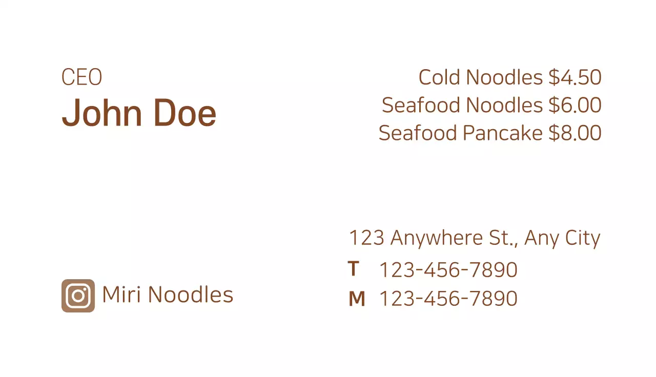 brown icon simple restaurant kalguksu business card