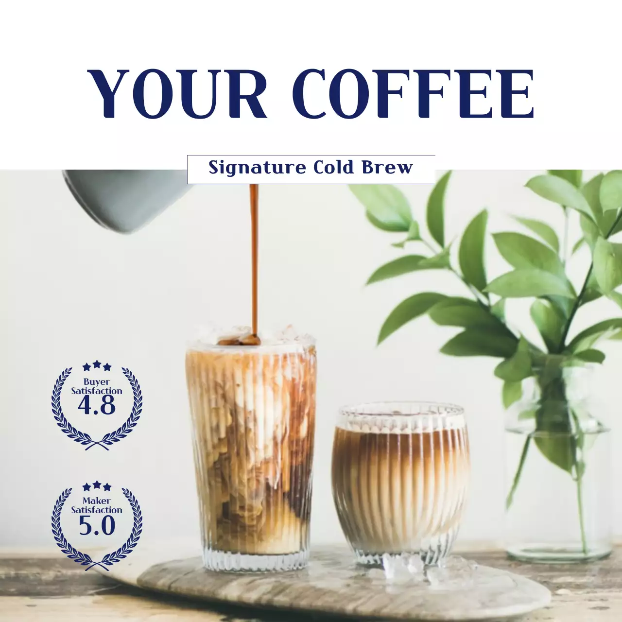 Clean cold-brew coffee in white and navy