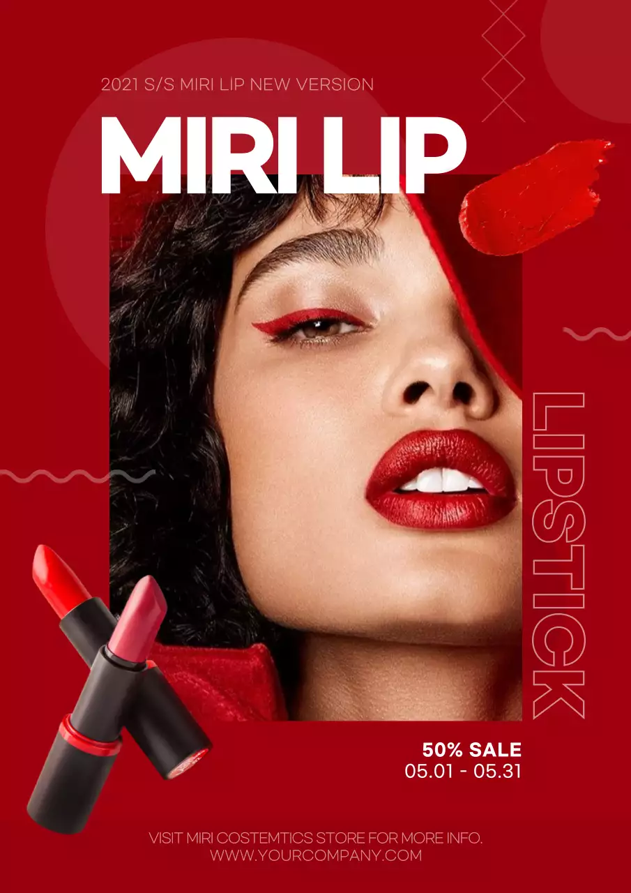 Red Trendy Lipstick Promotion Poster