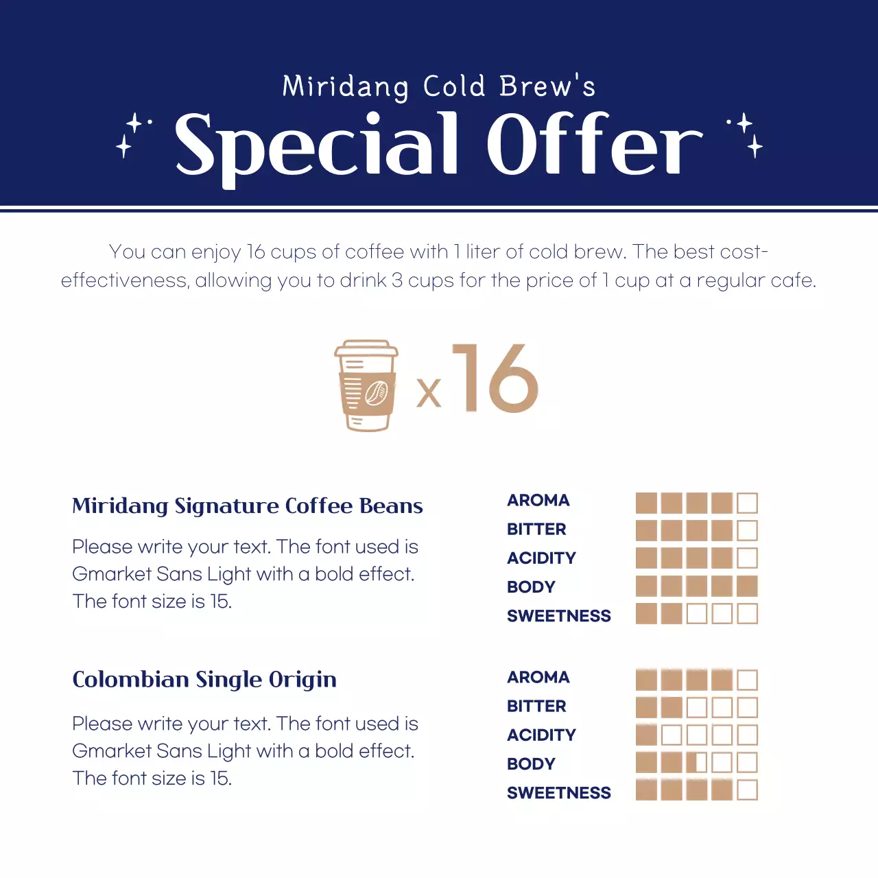 Clean cold-brew coffee in white and navy