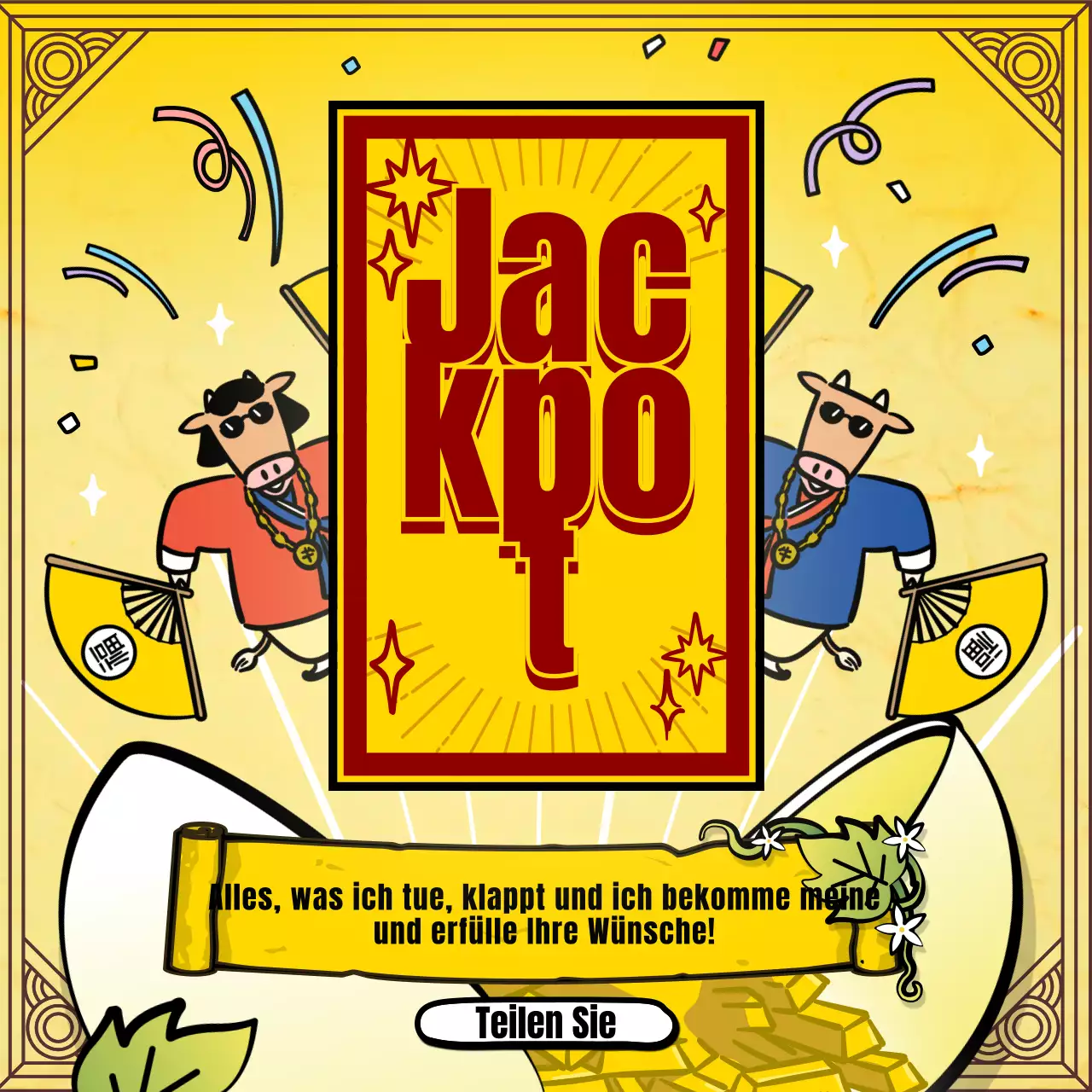 Neujahrs-Wahrsagerei mit der traditionellen gelben Kuh-Illustration