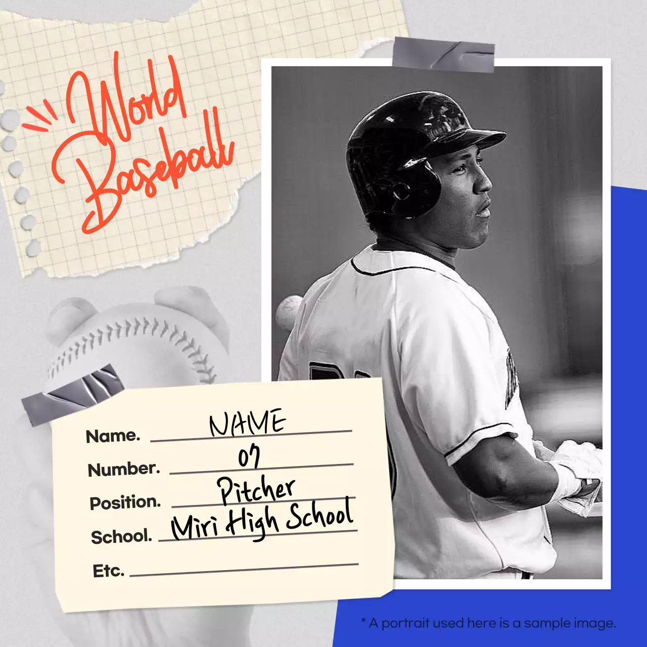 회색과 블루의 야구 선수 홍보 프로필