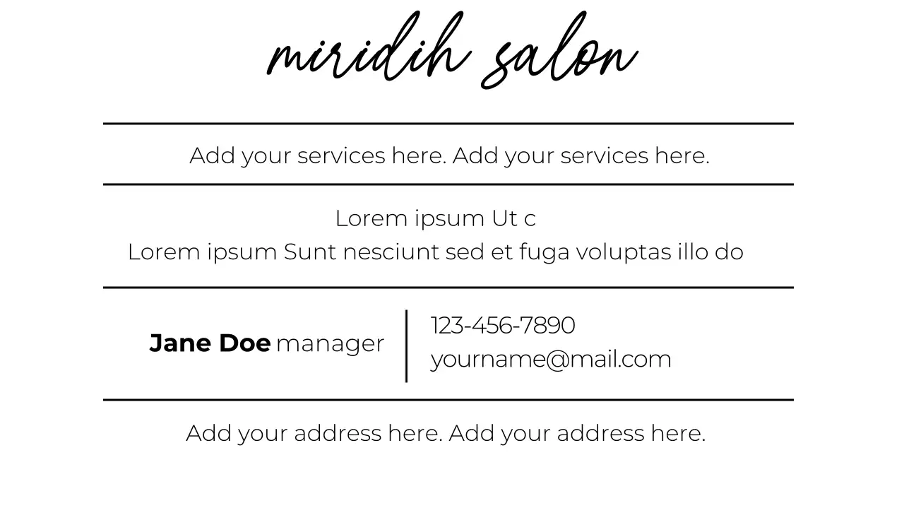 Black Minimalist Salon Business Card