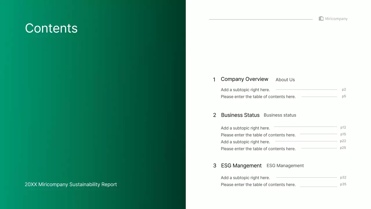 Apresentação infográfica empresarial simples com gradientes azuis e verdes