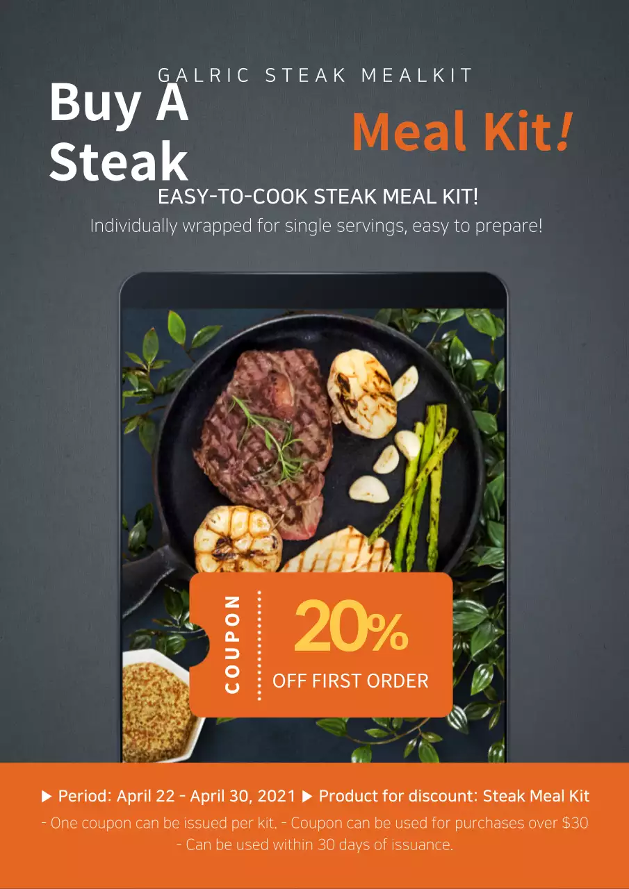 Orange Modern Steak Promotion Poster