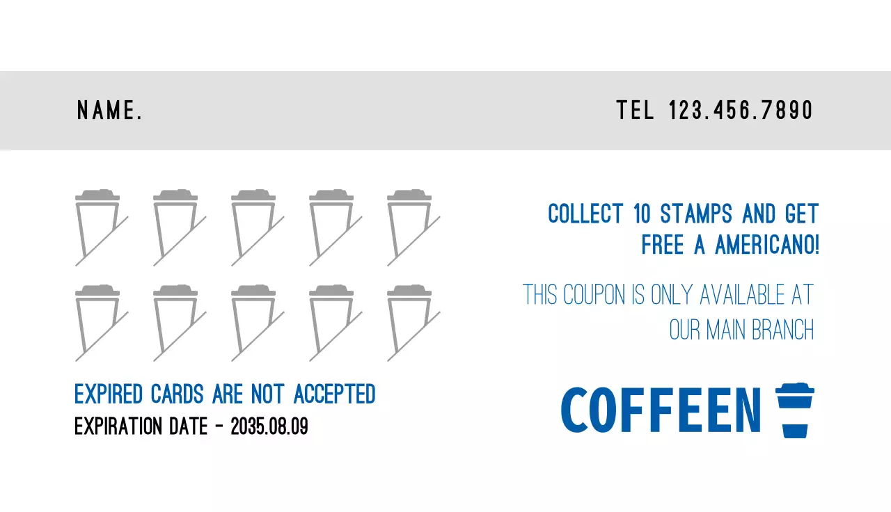 Blue Minimal Coffee Coupon Business Card