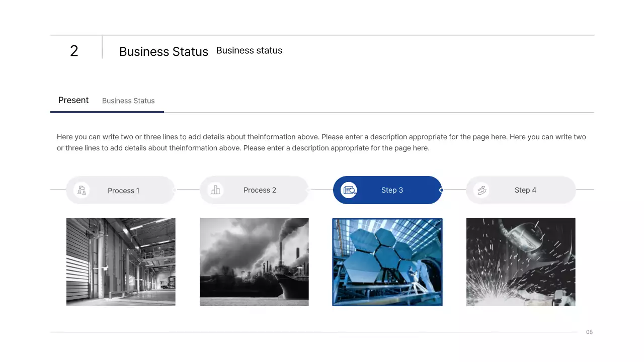 Apresentação infográfica empresarial simples com gradientes azuis e verdes