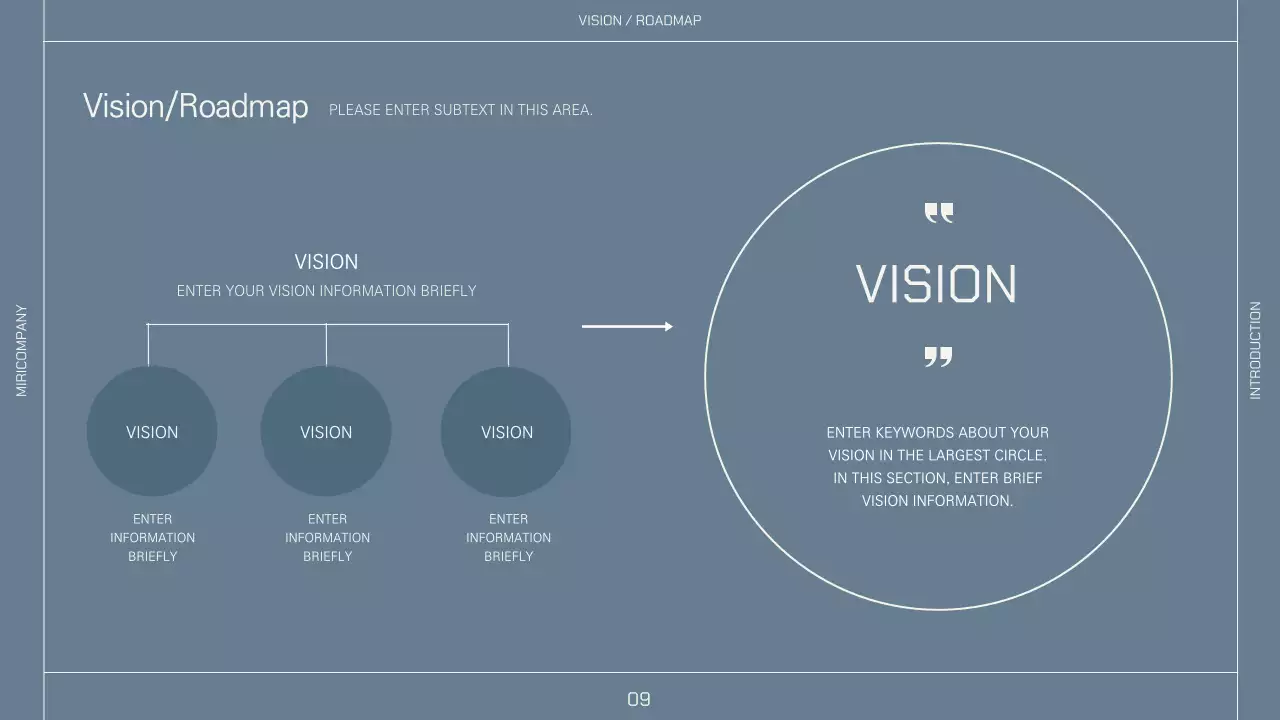 A company profile with a simple layout in beige and navy