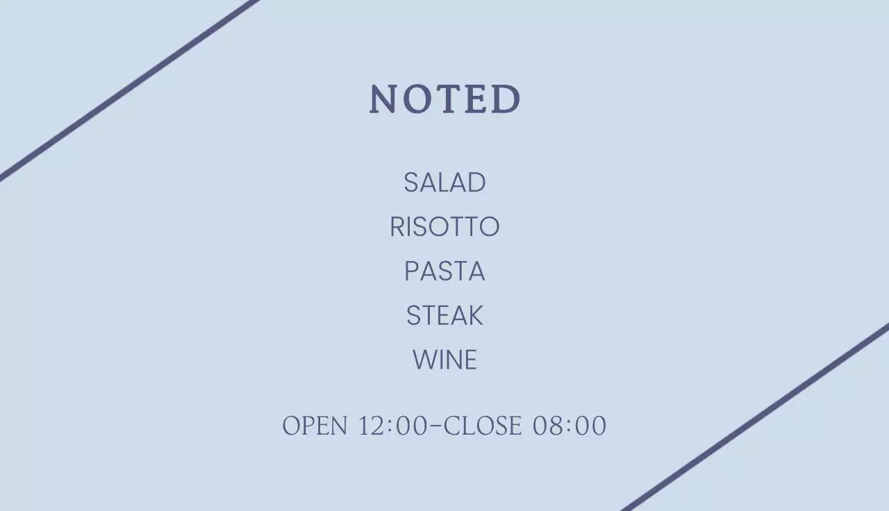 Blue Minimal Restaurant Menu Business Card