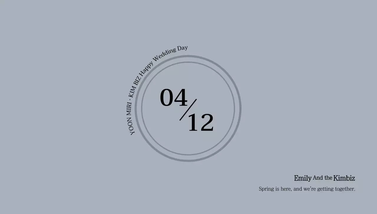 Warm spring wedding invitation postcard envelope with text and circular illustration