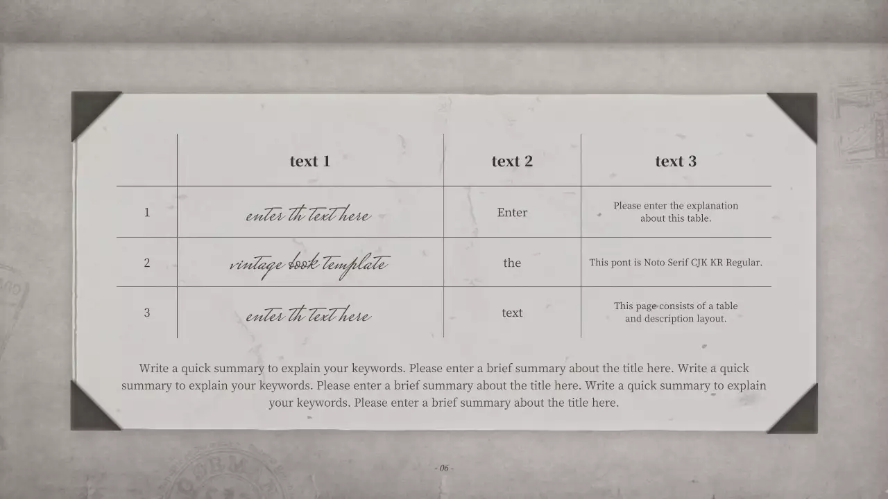 Storybook presentation with a brown, vintage notebook concept