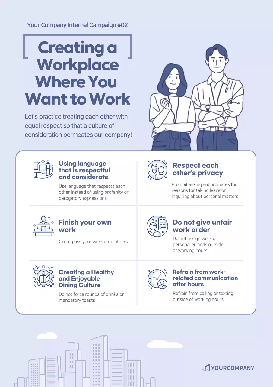 Web poster promoting an internal campaign with bluetone illustrations