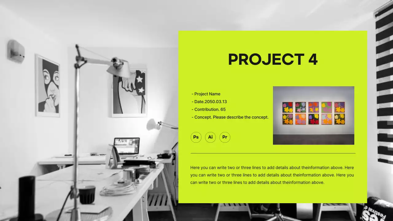 Portofolio desainer konsep grid dalam warna hijau limau dan hitam