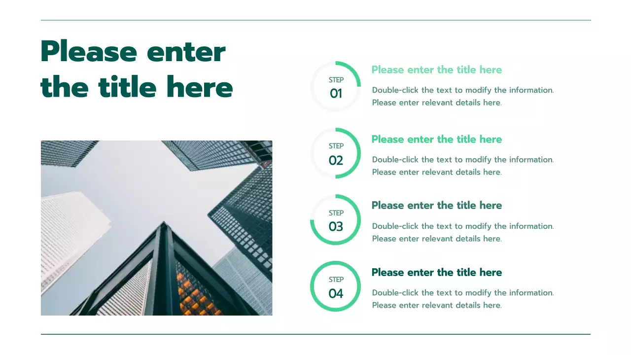Presentation with various charts in a green gradient