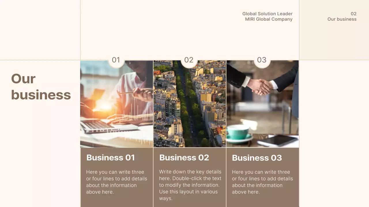 A simple brown and beige company profile