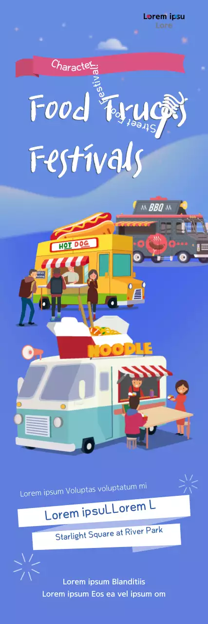 Banner de anúncio do festival de comida da moda azul