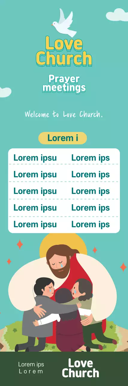 Blue illustration cute church prayer meeting promotion