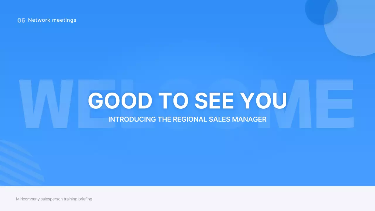 Salesperson training briefing with blue, three-dimensional shapes