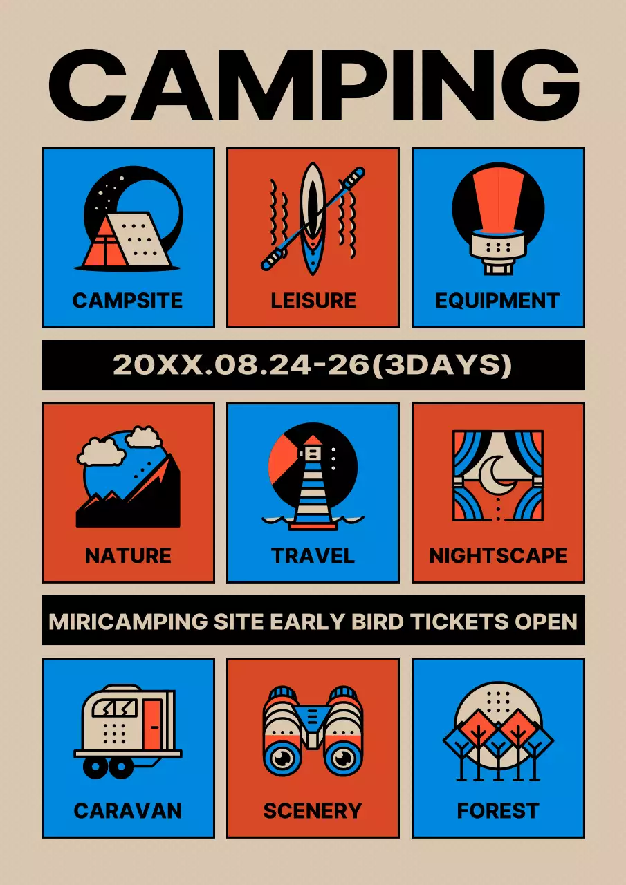 Beige Retro Camping Promotion Poster