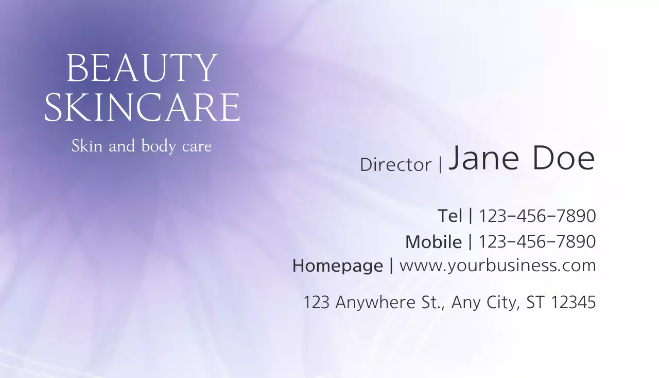 Purple Elegant Skincare Promotion Business Card