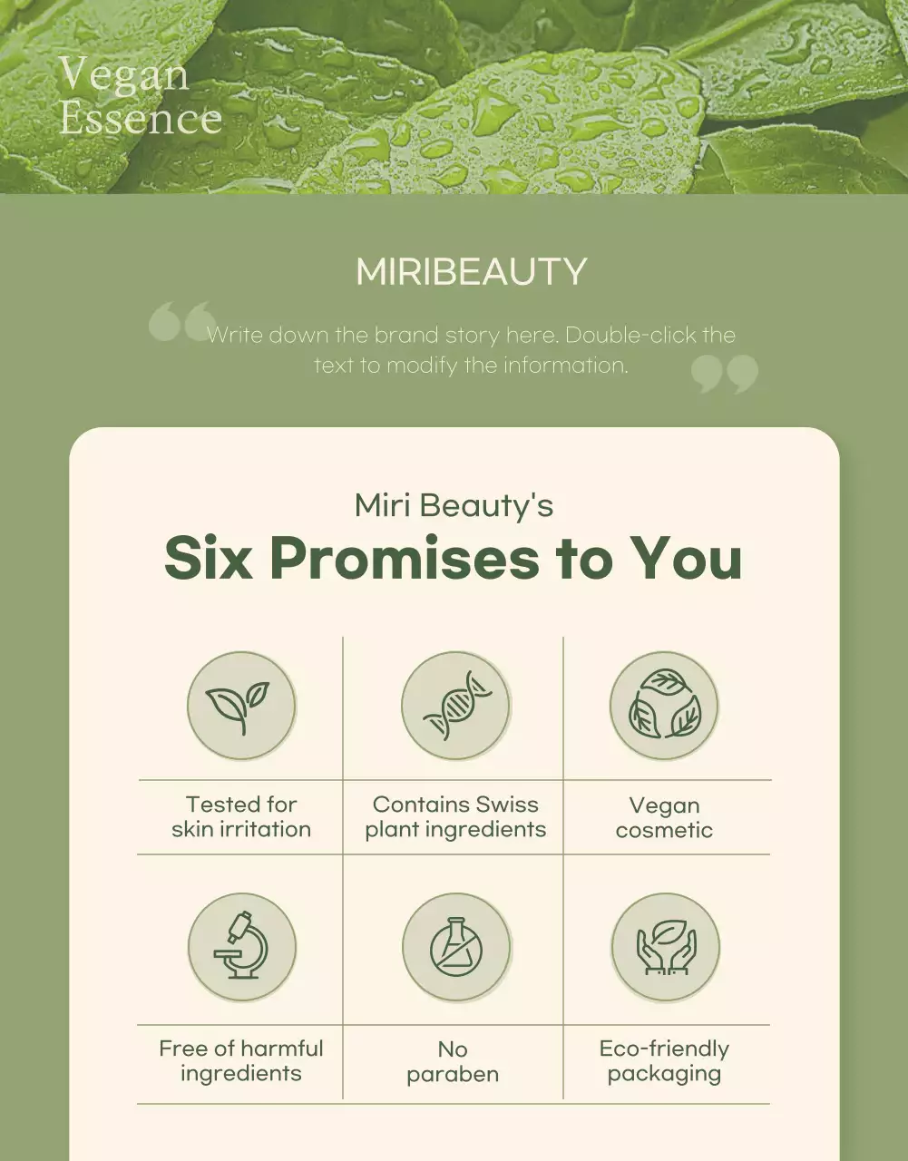 Vegan cosmetics in ivory green color detail page