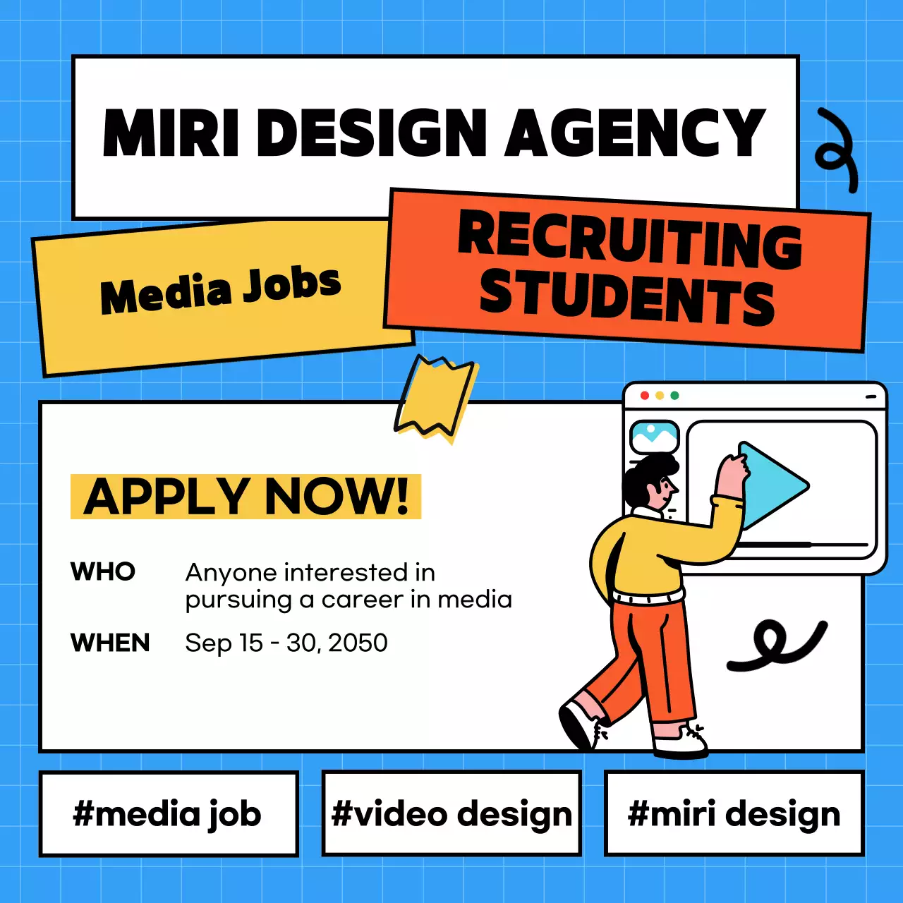 블루 레트로 채용 소셜 미디어 게시물