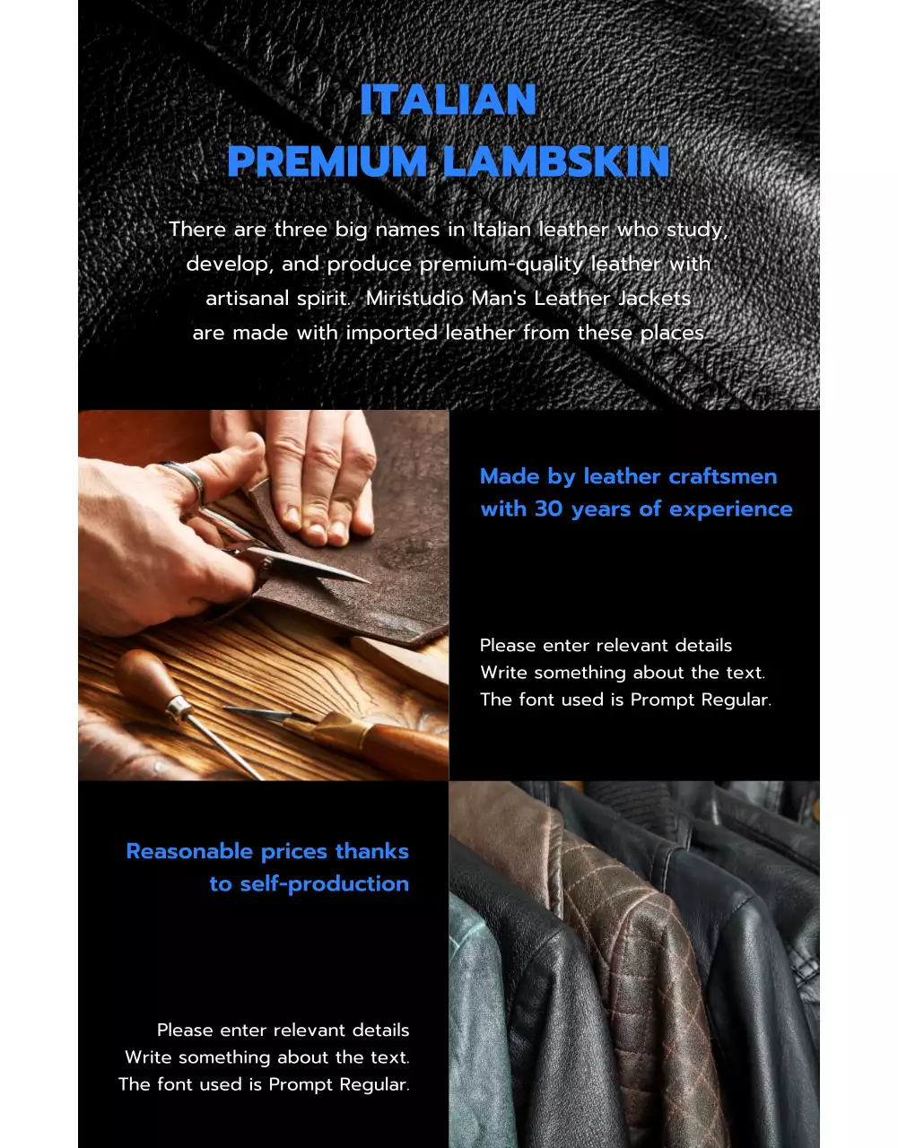 Leather Jacket Shop with Black and Blue Image Layout