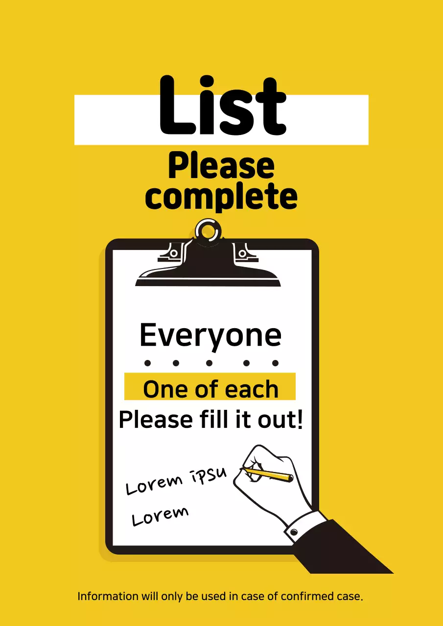 Hình minh họa màu vàng, nhãn thông tin nhật ký corona gọn gàng