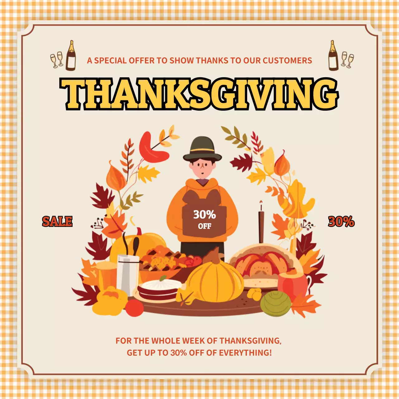 Orange Traditional Thanksgiving Sale Promotion Social Media Post