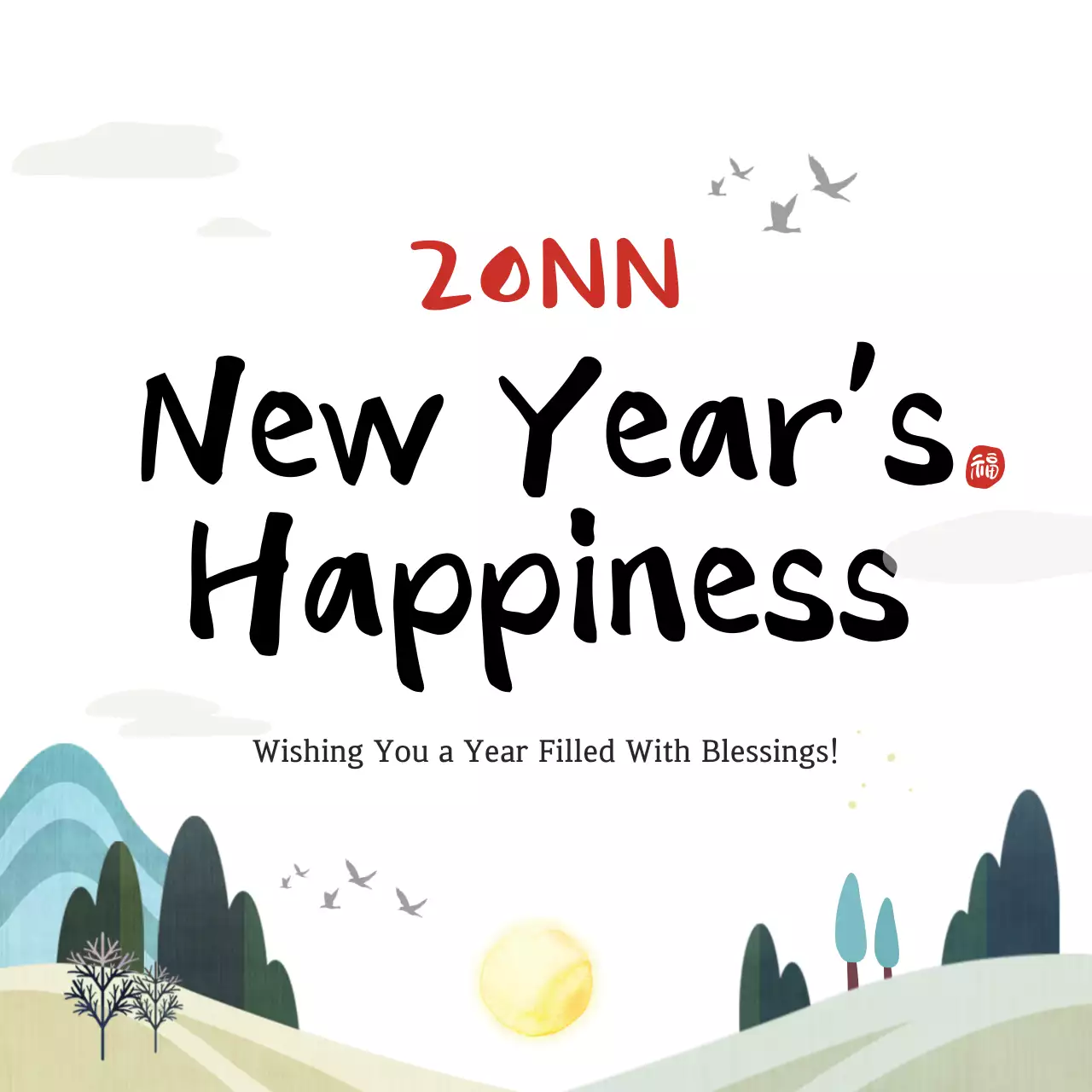 White Traditional New Year's Card Social Media Post