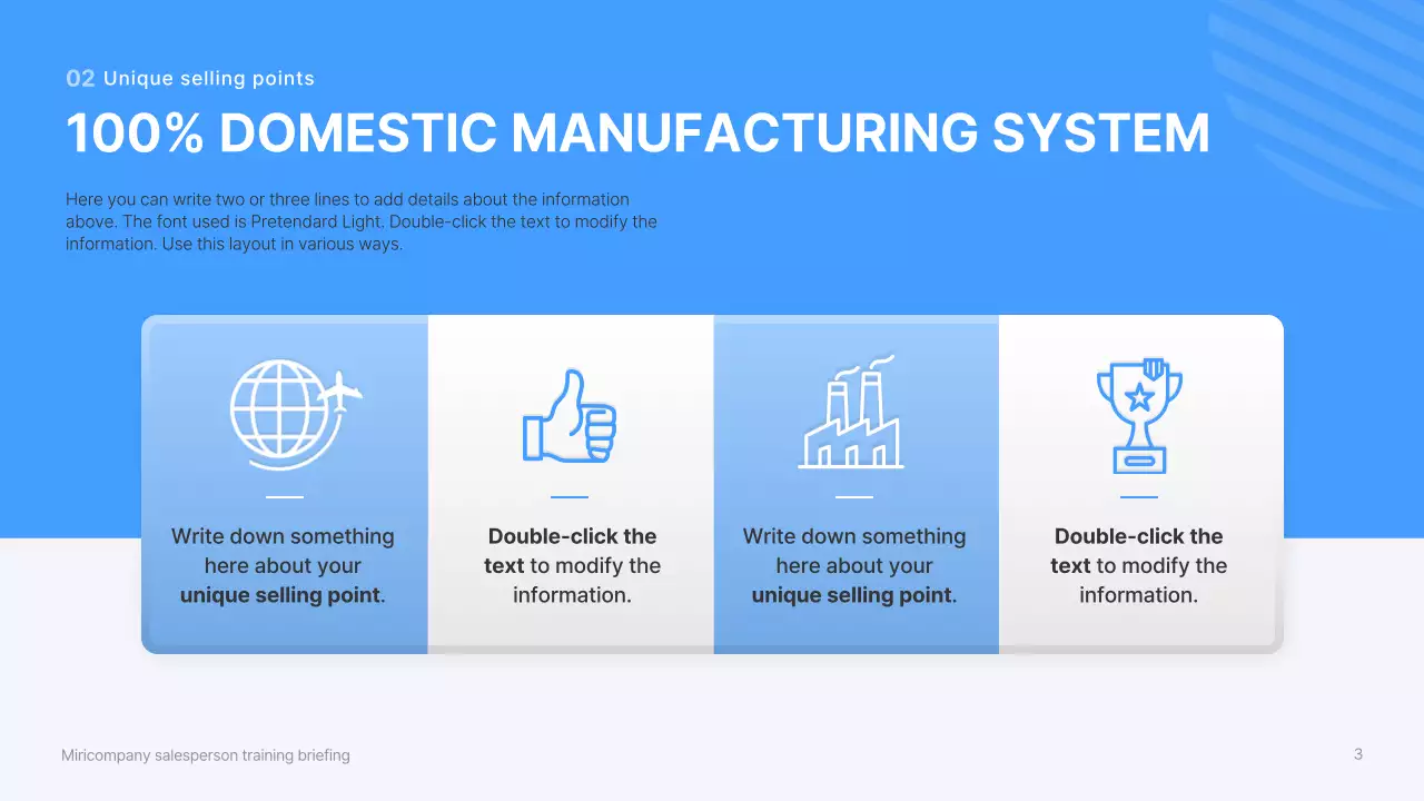 Salesperson training briefing with blue, three-dimensional shapes