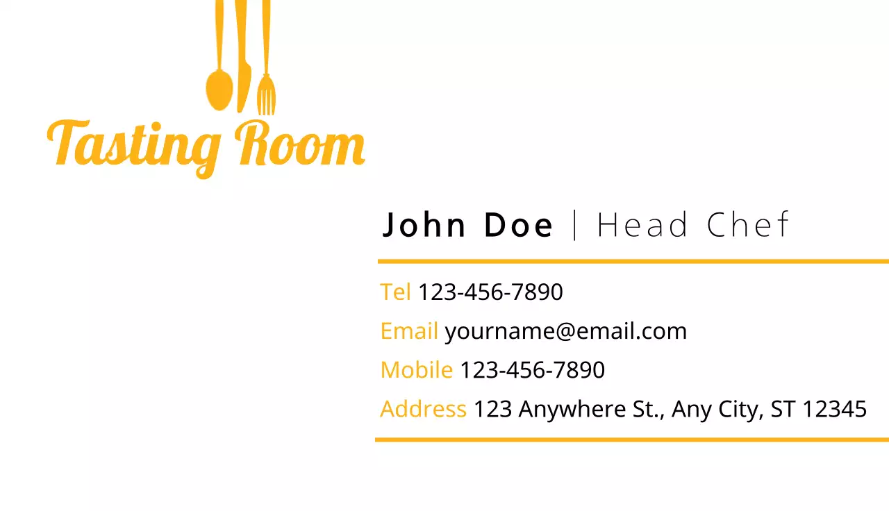 Yellow Minimal Tasting Room Business Card