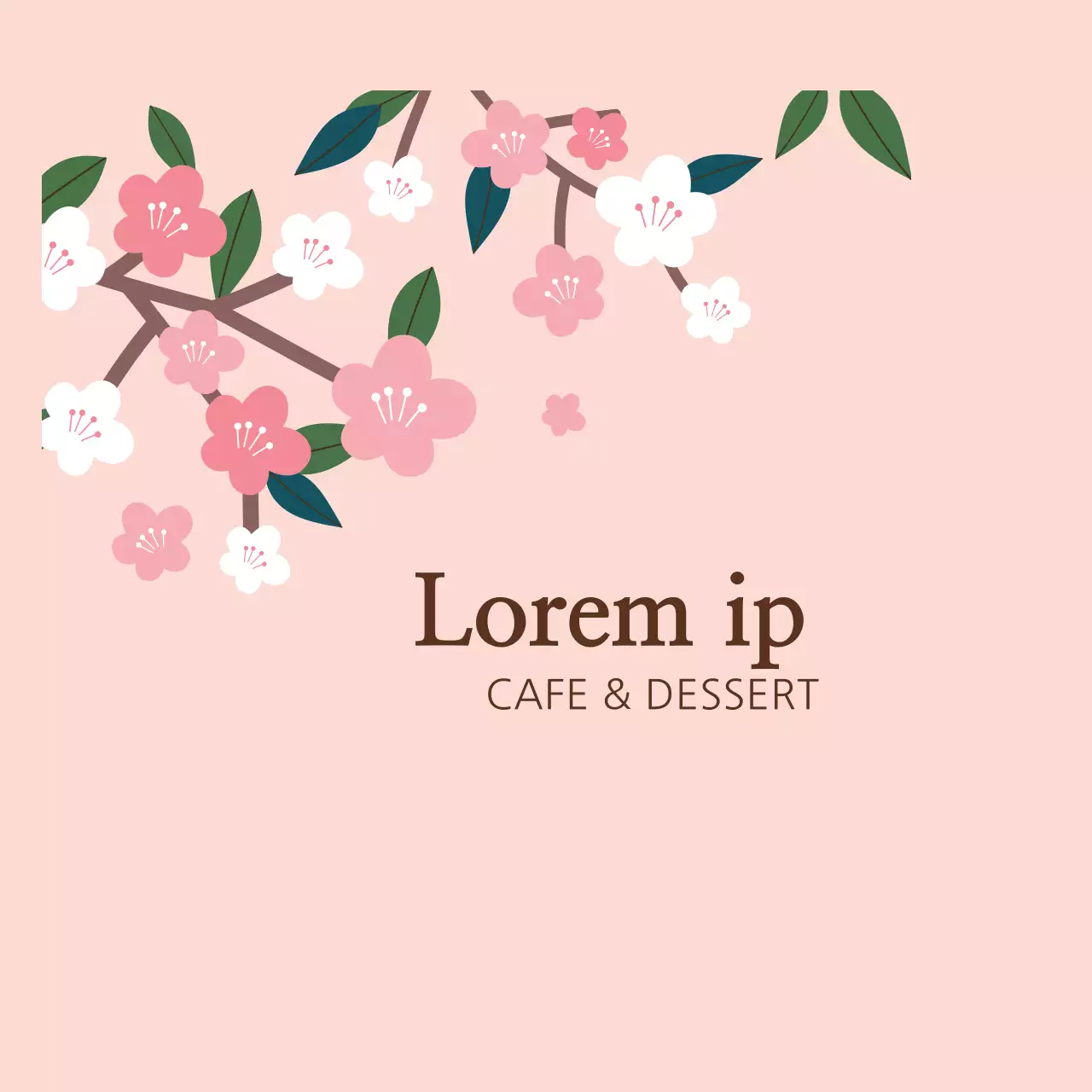 Label promosi kafe yang rapi dengan ilustrasi merah muda