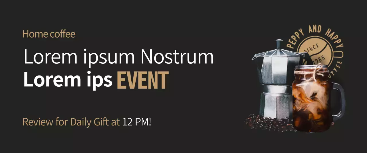 Biểu ngữ sự kiện cà phê hiện đại màu đen