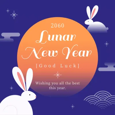 New Year's greetings in the year of the cat with blue orange oriental concept