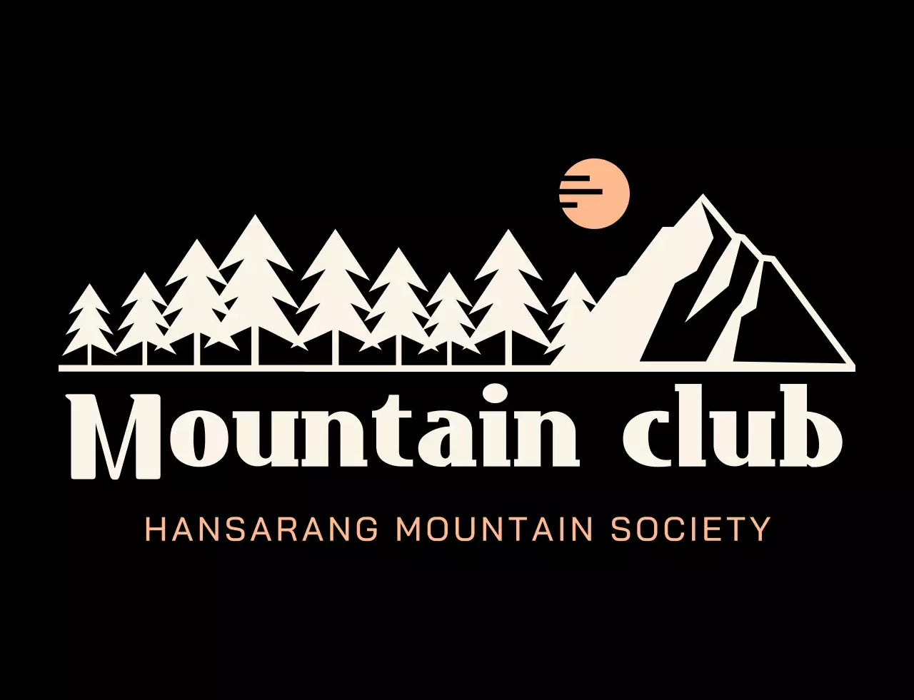 Mountain Club with black and orange mountain illustrations